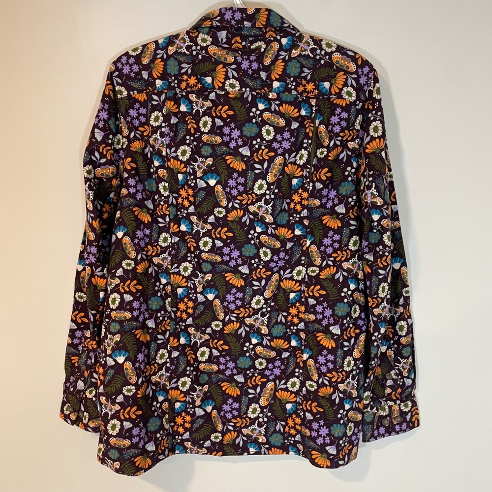Duluth Trading Co Womens Free Swingin Flannel Shirt Floral Butterfly Purple L - Picture 8 of 8